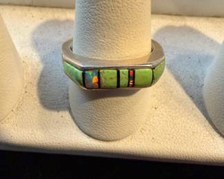 Sterling, Opal and Turquoise Ring with Matching Bracelet