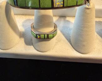 Sterling and Turquoise & Opal  Bracelet and Matching Ring 
