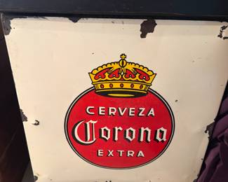 large Corona Enamel Beer sign of a stand-alone bar.  32 wide, 43" high, 22 inches deep.  $400.00          