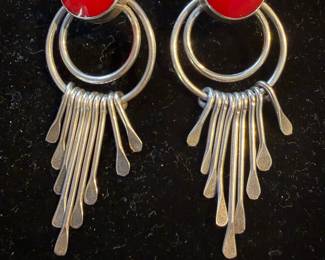 Coral tone stones in sterling pierced earring setting