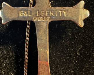 Beautiful Coral & Sterling G & L Leekity Cross Crucifix Pendant