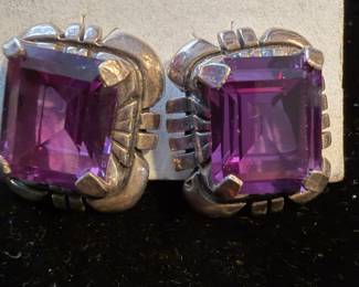 Sterling and Amethyst pierced earrings