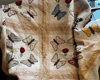 Hand Quilted and Pieced Butterfly Quilt