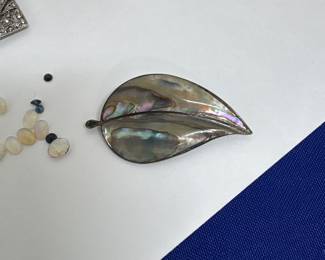 Mother of Pearl Penn with Sterling backing, loose opals, and gemstones and gold tone pocket watches