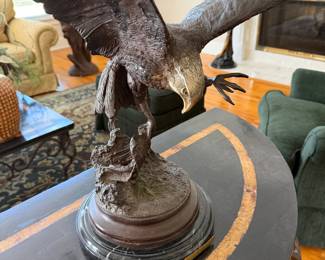 Bronze eagle on marble base 