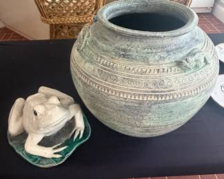 Cute frog and hand thrown pot 