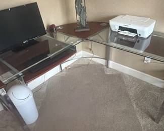 Modern glass desk matching stand 
