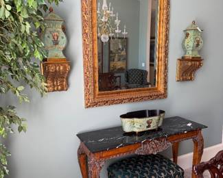 Designer mirror and sconces and matching urns from my favorite things 