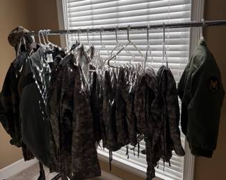 A lot of army reserve and army clothes 