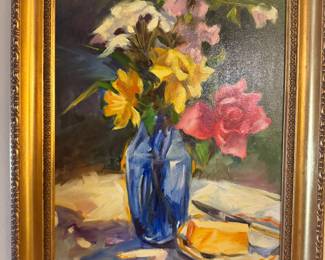 Helen St Clair. American, M.E, Borbn, 1931 oil floral still life), oil on canvas, signed lower right, signed