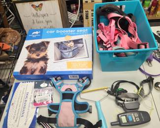 pet car booster seat, harnesses, training collar, bandana and pet socks! 