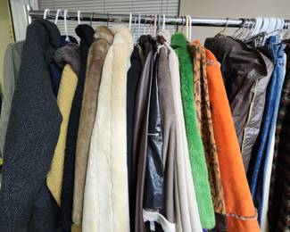 Half Rack of Women's High End Coats including 2 Faux Fur Coats, some Leather Jackets
