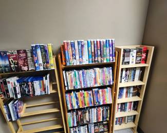 VHS, DVD, Blu-Rays, a couple video games, and a collection of Vintage Audio Cassette Books on Tape (Grisham, Ludlow and more)