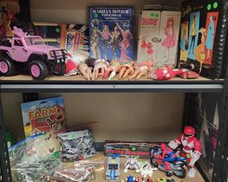 Toys - vintage Army Men, Bag of Legos, Vintage Barbie Dolls and Cases