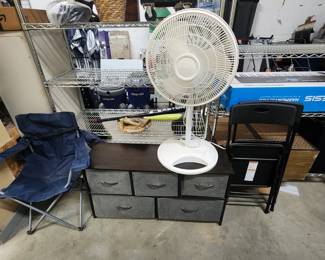 Folding Chairs, Cube Shelf with storage drawers, Floor fan