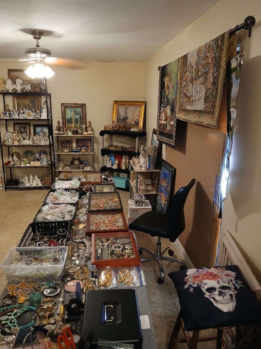 vintage costume jewelry , pins , coins