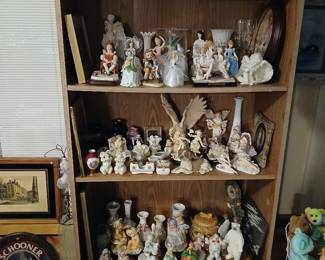 vintage porcelain figurines, tea kittle, vases 