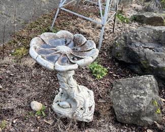 Cement yard art fountains benches