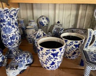 Blue and white ceramic pots for plants