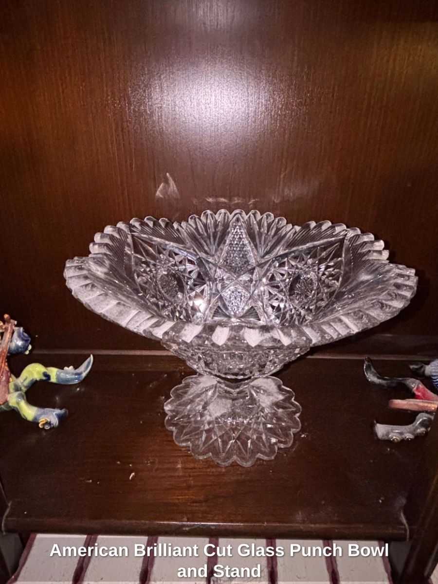 American Brilliant Cut Glass Punch Bowl and Stand