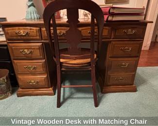 Vintage Wooden Desk with Matching Chair