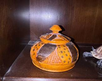 Hand Carved Wooden Trinket Bowl with Lid