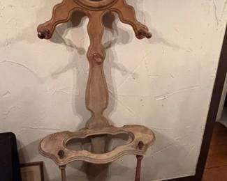 Antique Sunburst Hall Tree with Mirror and Umbrella Stand