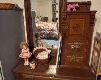 Antique Oak Hat Box Dresser with Mirror