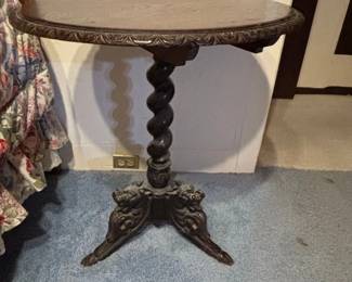 Victorian Carved Walnut Pedestal Table with Barley Twist Pedestal and Griffin Legs