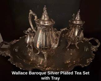 Wallace Baroque Silver Plated Tea Set with Tray