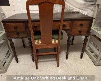 Antique Oak Writing Desk and Chair