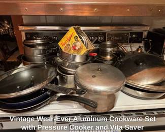 Vintage WearEver Aluminum Cookware Set with Pressure Cooker and Vita Saver Recipe Booklet