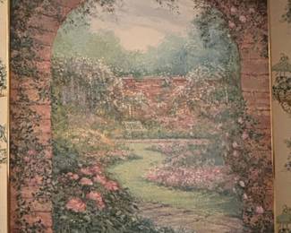 Vintage Rose Garden Landscape Painting by Lena Liu