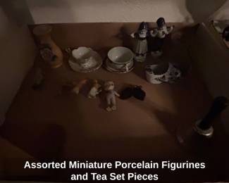 Assorted Miniature Porcelain Figurines and Tea Set Pieces