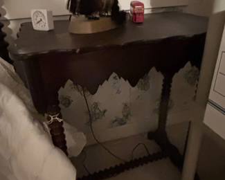 Antique Walnut Side Table with Barley Twist Legs and Scalloped Edge