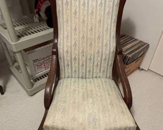 Victorian Walnut Rocking Chair with Floral Upholstery and Grape Carving