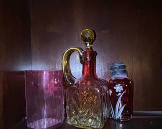 Victorian Art Glass Ewer, Tumbler, and Perfume Bottle Set