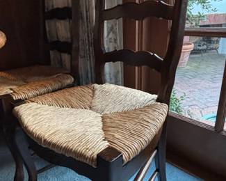 Antique French Ladder Back Dining Chair with Rush Seat