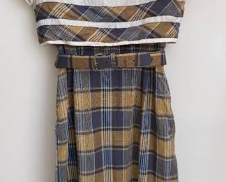 1940s–50s vintage day dress “Fashion Firsts” Chicago label Plaid cotton with original belt
