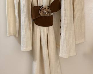 1970-80’s sleeveless turtleneck knit dress with jacket and belt.