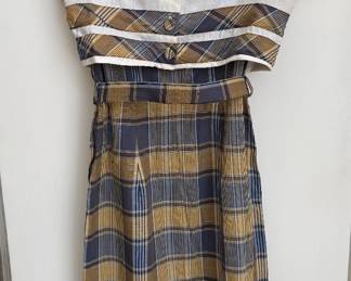 1940s–50s vintage day dress “Fashion Firsts” Chicago label Plaid cotton with original belt