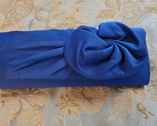 Royal Blue Satin Bow Clutch Bag
