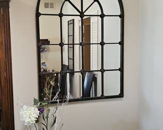 Arched Window Pane Mirror with Decorative Medallions
