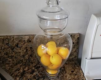 Large Clear Glass Apothecary Jar with Pedestal Base and Finial Lid