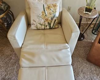 Cream Leather Power Recliner