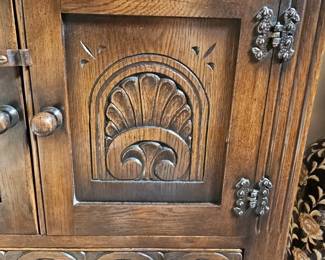 Carved Oak Court Cupboard, Bevan Funnell Reprodux, Jacobean Style