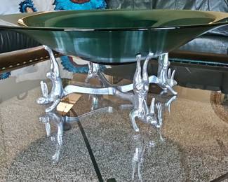 Arthur Court Designs Vintage Green Glass Bowl with Four Animalistic Figures Base