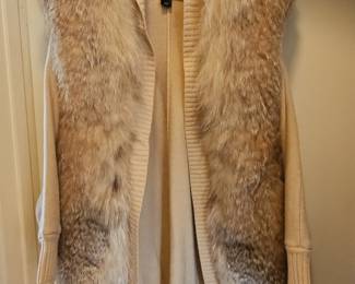 St. John Knit Cardigan Vest with Natural Fur Trim