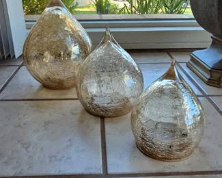 Set of 3 Evergreen LED Glass Raindrops Teardrop Ornaments