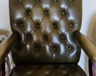 Vintage Green Leather Chesterfield Gainsborough Swivel Office Chair